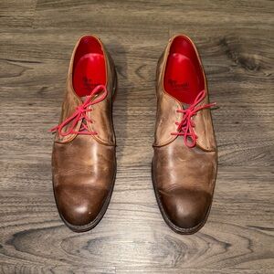 Allen Edmonds Men’s Size 11D Brown Leather Derby Dress Shoes With Red Accents
